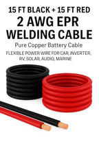 2 AWG EPR Welding Cable, Pure Copper Battery Cable,Flexible Power Wire for Car, Inverter, RV, Solar, Audio, Marine Applications, Black and Red (15 FT Black+15 FT RED, 2 AWG) - color: 15 FT BLACK+15 FT RED