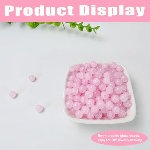8mm Crackle Glass Beads for Jewelry Making, 700Pcs Round Crystal Beads for Bracelets, DIY Crafts (Pink Crackle) - color: Pink Crackle