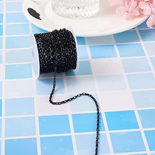 Pandahall 16.4 Feet Stainless Steel Rectangle Jewelry Cable Chains 4x2x1mm Unwelded Venetain Chains Box Chains with Spool for DIY Jewelry Making(Black)