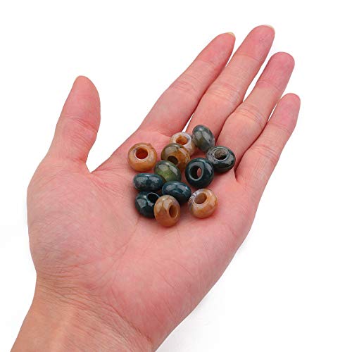 BEADIA Natural Indian Agate Rondelle Stone with Large Hole (5.5mm) Loose Semi Gemstone Beads for Jewelry Making 14mmx7.5mm 12pcs - color: Indian Agate, size: 14mm x 7.5mm
