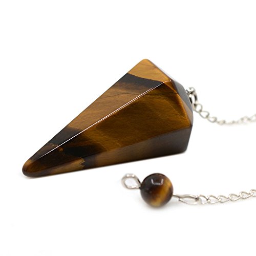 Justinstones Natural Golden Tiger Eye Gemstone Rock Crystal Hexagonal Pointed Reiki Chakra Pendant Pendulum - color: Golden Tiger Eye