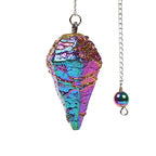 Justinstones Metallic Rainbow Coated Dragon Blood Fossil Gemstone Rock Crystal Hexagonal Pointed Reiki Chakra Pendant Pendulum - color: Metallic Rainbow Coated Dragon Blood Fossil