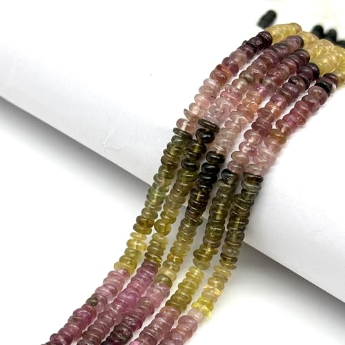 Stone2wear 3-4mm Natural Multi Color Tourmaline Rondelle Beads (16 Inch Strand) Smooth Gemstones - Genuine Birthstone for Handmade Jewelry Design & Wire Wrapping