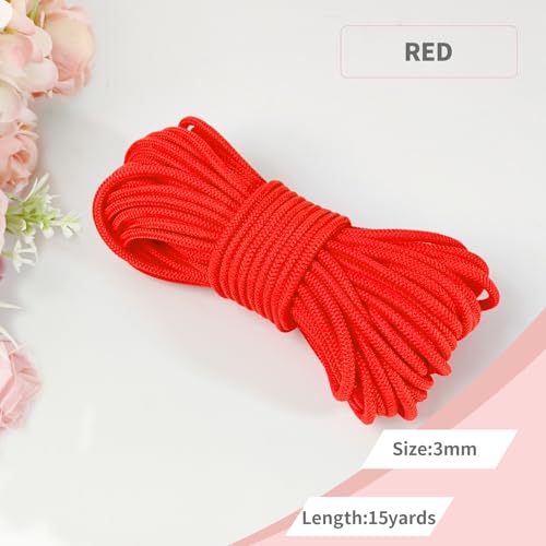 1/8 inch Non-Slip Elastic Band -3mm 15 Yards Soft Elastic Cord Stretch String Braided Thread for Sports Gear, DIY Crafts, Hair Bands, Shoelaces,Apparel Making & Camping Tie Down (Red) - color: Red