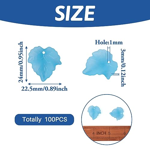 Crafans 100Pcs Frosted Acrylic Leaf Charms 24x22.5x3mm Transparent Plant Pendants Clear Autumn Maple Leaves Beads Charms for Jewelry Making (Cadet Blue) - color: Cadet Blue