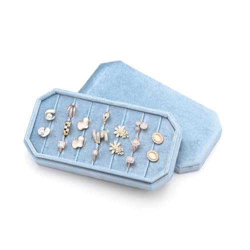 TAIMY Velvet Ring Display Tray Organizer – Soft Jewelry Storage Box for Rings, Elegant Velvet Holder for Jewelry Showcase, Counter or Home Use (Sky Blue) - color: Sky Blue