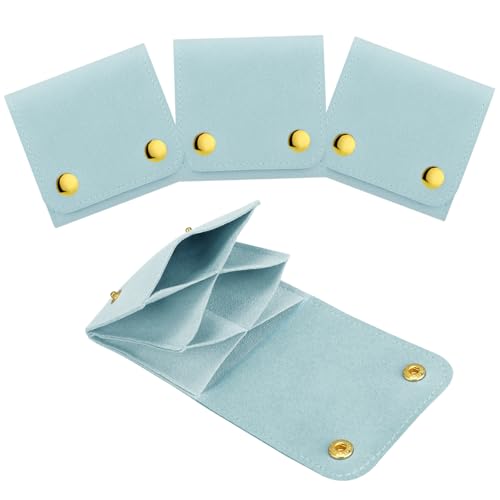 3Pcs Microfiber Jewerly Rolls Small Jewelry Bags for Jewelry Gift Bags Jewelry Organizer Pouch with Double Snap Button for Jewelry Travel Jewelry Pouch, 3"x3"(Light Blue) - color: Light Blue