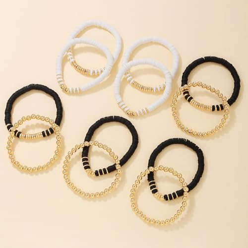 12pcs Friendship Bracelets Beaded Bracelets Heishi Bracelet Cute Bracelets Stack Vinyl Clay Disc Bead Surfer Stretch Summer Beach Bracelets For Women Preppy Bracelets - color: B-color