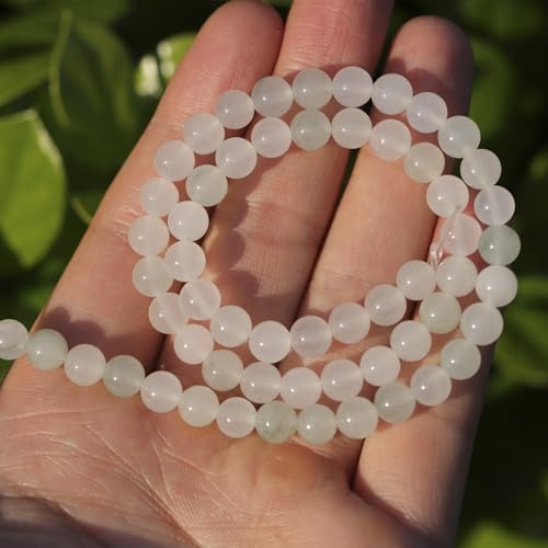 6mm Natural Stone Beads 65pcs White Jade Jasper Polished Round Smooth Crystal Loose Gemstone Beads for Jewelry Making DIY Bracelet Necklace Earring Crafts Supplies - color: White Jade 6mm-65pcs