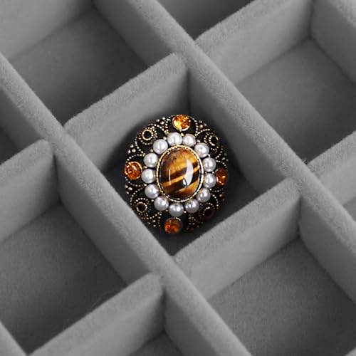 Wudygirl Small Jewelry Box Wooden Jewelry Organizer 24 Grid Ring Holder Earring Box with Lid Earring Holder Organizer for Women Jewelry Display Case Ring Storage for Drawer (Gray) - style: Wood Gray 24 Grid