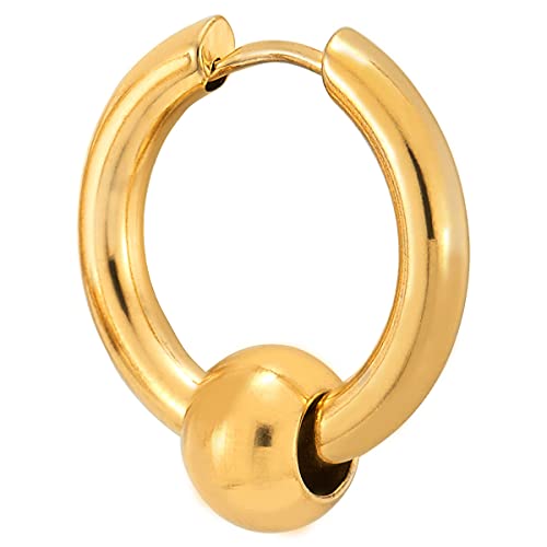 Stainless Steel Circle Beads Huggie Hinged Hoop Earrings for Men Women, 2pc - color: Gold, size: Diameter:10MM