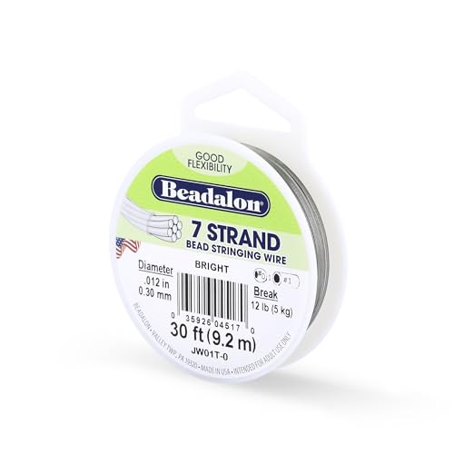 Beadalon 7 Strand Stainless Steel Bead Stringing Wire, 0.012 in / 0.30 mm, Bright, 30 ft / 9.2 m - color: Bright, style: .012 in / 0.30 mm , 30 ft / 9.2 m