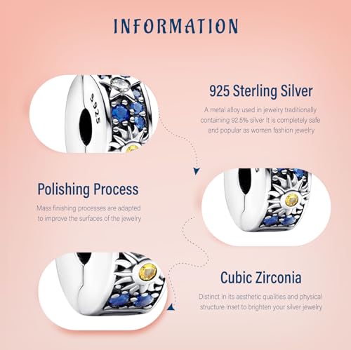Clip Stopper Spacer Charms for Bracelets Necklaces, Compatible with Pandora,Jewery Mking DIY - style: Sun Star Clip