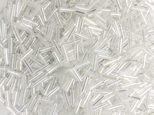 Czech Bugle Beads 40 gr / 1.4 oz Glass Tube Size #3 7mm (Crystal Iridescent) - color: Crystal Iridescent
