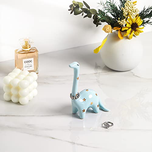 PUDDING CABIN Blue Dinosaur Ring Holder Engagement Wedding Ring Stand, Rings Oragnizer, Mothers Day Christmas Birthday Gifts for Women, Dinosaur Decor - style: Blue Dinosaur