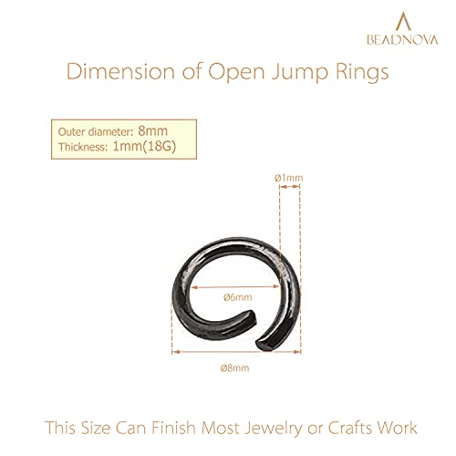 BEADNOVA 8mm Open Jump Rings Gun Black Jump Rings for Jewelry Making and Keychains (300Pcs) - color: Black, size: 8mm