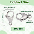 200Pcs 12mm Stainless Steel Lobster Clasps Silver Lobster Claw Clasps Fasteners Hooks for DIY Necklace Bracelet Jewelry Making - color: Dark Silver, size: 12mm