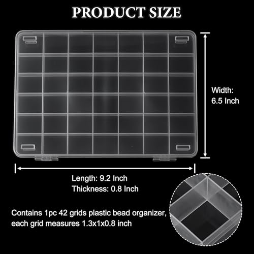 SUTOKAKA 1Pc 42 Grids Clear Plastic Jewelry Organizer Box Large Bead Storage Container with Non-Adjustable Dividers Small Parts Compartment Organizer for Washi Tapes Crafts Screws Sewing Threads - size: 42