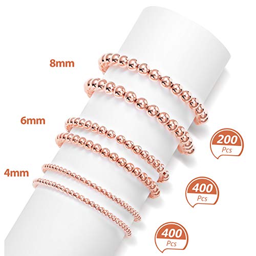 WILLBOND 1200 Pcs Round Spacer Beads for Jewelry Making 4/6/8 mm Smooth Ball Beaded Seamless Loose Ball Embellishments with Holes for Stackable Bracelet Craft(Rose Gold) - color: Rose Gold