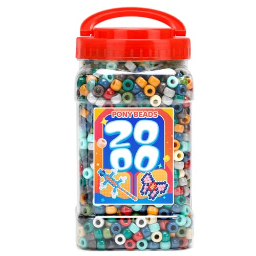 Bundooraking 2000pcs Pony Beads Bulk, Earth Tone Plastic Beads for Bracelets, Jewelry Making, Crafts, Hair Braiding, Keychains & DIY Projects with Handle Storage Bucket(6x9mm) - color: Earth tone, size: Medium[2000]