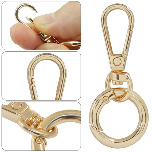 2 Pcs 5-Split Swivel Snap Hooks with Key Rings, Opening Metal Swivel Lobster Claw Clasps for Key Chain Clip, Lanyard, DIY Crafts, Jewelry Making, Bags and Accessories(Gold) - color: Gold
