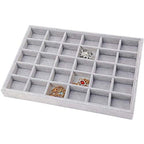 Grey Velvet Stackable 30 Compartments Jewelry Tray Showcase Display Organizer Holder Rectangle Storage Box Case Containers Chest for Women Crystal Stone,Stud Drop Earring,Watch,Bead,Trinket,Diamond - color: Grey 30 Grid