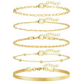 adoyi Gold Bracelets for Women, 14K Gold Plated Stackable Bracelet Stack Set Adjustable Charm Paperclip Chain Cuban Link Layered Waterproof Jewelry Sets Gifts for Womens - color: 5PCS Gold 6.5 IN General Wrist