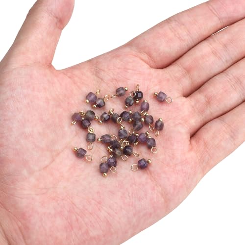 Beadia Natural Faceted Cube Stone Charms 4mm 30pcs with Untarnish Metal Accessories Loose Square Beads for DIY Jewelry Making - color: Amethyst