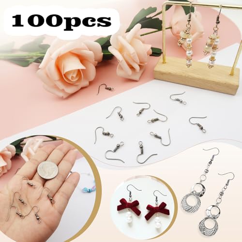 TOAOB 100pcs Earring Hooks Hypo Allergenic French Ear Wires with Ball and Coil 18mm Gray Black Fish Hook Earrings Making Supplies Jewelry Findings - color: Gray black