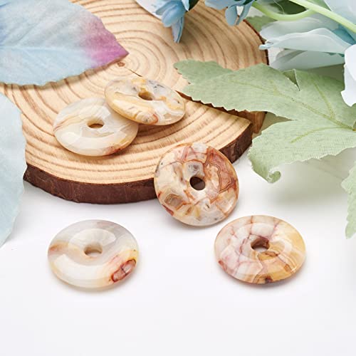 FASHEWELRY 5Pcs Natural Crazy Agate Donut Disc Gemstone Pendants 30x5mm Large Hole Healing Chakra Polished Stone Flat Round Bead Charms for Jewelry Making Hole: 6mm - color: 30mm, Crazy Agate, Colorful