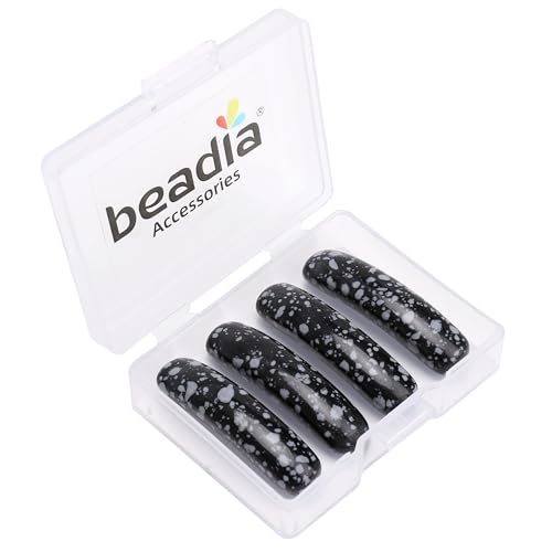 BEADIA Curved Snowflake Obsidian Stone Beads 36x10mm 4pcs for DIY Bracelet Jewelry Making - color: Snowflake Obsidian