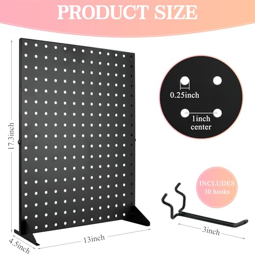 2 Pcs Metal Pegboard Display Stand with 30 Peg board Hooks, Desk Pegboard Shelf for Craft Shows & Fairs, Retail Stores, Vendors Arts and Crafts Finishing - 17x13Inch & Black - color: Black&2
