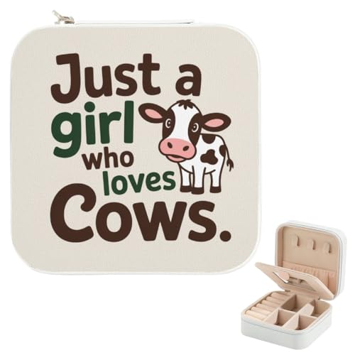 Cow Gifts for Women Girls Cute Leather Jewelry Case Cow Lover Birthday Gifts for Daughter Sister Besties Coworker Friends Christmas Gift Small Travel Jewelry Box with Mirror Earring Storage - color: Just A Girl Who Loves Cows