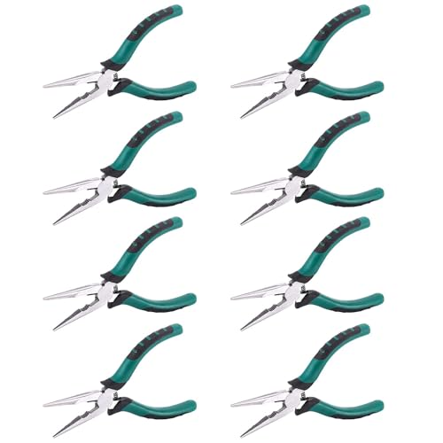 8 PCS 6.3 Inch Spring Needle Nose Pliers, Heavy Duty Steel Nose Side Cutting Pliers Nonslip Rubber Handle Wire Cutter for Crimping Looping Shearing - size: 6.5 Inch 8 PCS