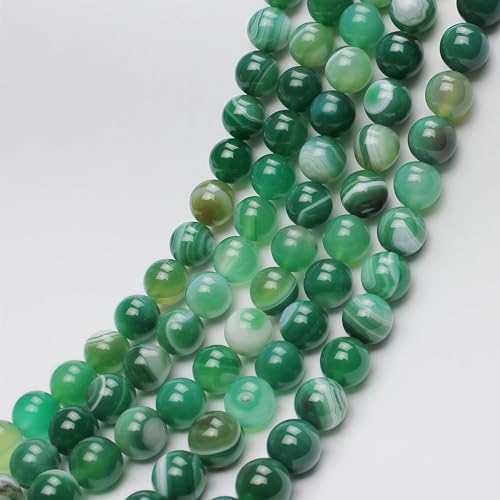 MJDCB Natural Stone Beads Green Striped Agate Round Loose Beads for Jewelry Making DIY Bracelet Necklace (10mm) - color: Green Striped Agate, size: 10mm