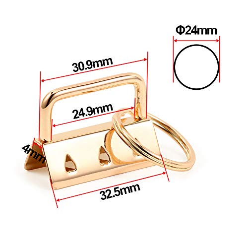 SPEEDWOX 20 Sets of Key Fob Pliers and 1.25 Inch Key Fob Hardware Sets with Keychain Split Rings Golden Webbing Fabric Strapping Glass Breaking Pliers Tools with Rubber Tips - size: 1.25" Golden