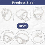 SUNNYCLUE 1 Box 8PCS Silver Prong Ring Blank Prong Ring Settings Adjustable Finger Metal Alloy Rhinestone Bases Setting for Jewelry Making Kit Women Adult Findings DIY Crafts Supply - style: Ring 4