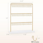 Mkono Bracelet Holder Metal Jewelry Organizer Display Stand Modern Necklace Holder with 60 Hooks Storage Rack for Hanging Bangle and Earrings Bedroom Dressing Table Decor Gifts for Women,Gold