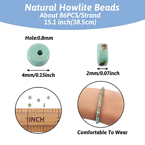 Craftdady 85Pcs 4mm Natural Turquoise Heishi Coin Disc Stone Beads Flat Round Disk Gemstone Loose Beads for Jewelry Craft Necklace Bracelet Making Hole: 0.8mm - color: Dark Seagreen, 4mm