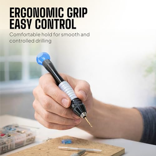 Craft911 Manual Craft Drill Sharp HSS Micro Mini Twist Drill Bits Set, Pin Vise Hand Drill for Jewelry Making; Small Hand Drill for Resin, Rotary Tools for Wood, Jewelry, Plastic, Miniature - Blue - style: Classic