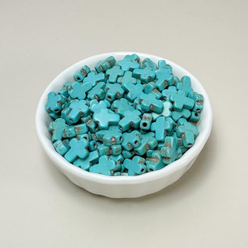 Turquoise Cross Beads for Bracelet Making - 360pcs 8x10mm Natural Semi-Precious Gemstone Loose Spacer Beads for Jewelry, Beading, Earrings & DIY Handmade Crafts - color: Turquoise Cross 8*10mm