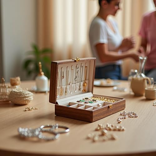 Travel Jewelry Case Small Wood Jewelry Organizer Jewelry Box for Women (Single Nut-Brown A) - color: Single Nut-Brown A