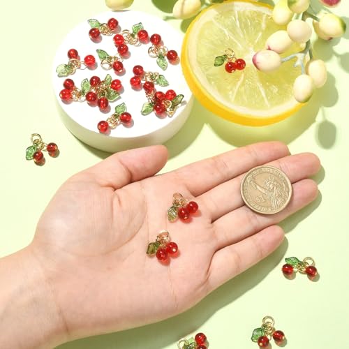 Ipotkitt 30 Pcs Red Cherry Charms Glass & Acrylic Beaded Charms Mini Cute Fruit Bead Charms for Earrings Bracelets Necklaces Jewelry Making DIY Crafts - color: 30pcs-Cherry Charms-10x15x6mm