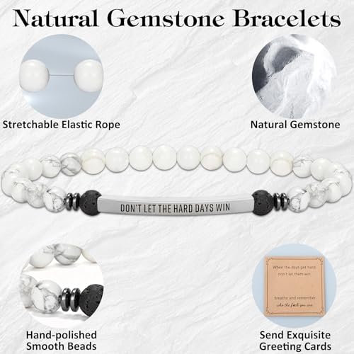 INSYOHO Dont Let the Hard Days Win Bracelet – Inspirational Healing Crystal Bracelet for Women & Men, Agate & Amethyst Beaded Adjustable, Motivational Gift for Stress Relief & Positivity - color: White turquoise