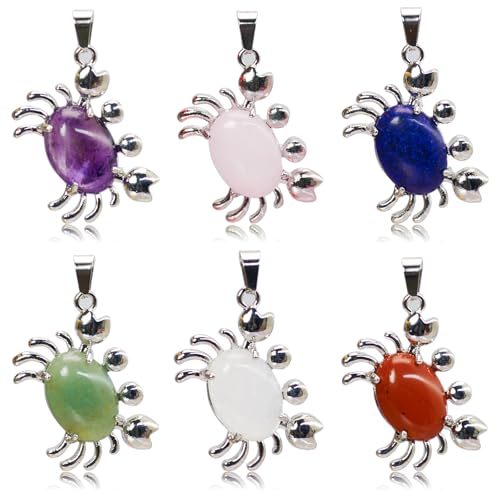 6 Pieces Crab Pendants Crystal Natural Stone Alloy Crab Charm for Jewelry Making Necklace - color: 6pcs Crab Pendants