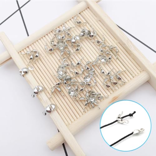 1400 Pieces Brass Tube Crimp Beads Wire Guardians Crimp Bead Knot Covers Bead Tips Knot Covers for DIY Bracelets Necklaces Jewelry Making Crafts Supplies (Silver) - color: Silver