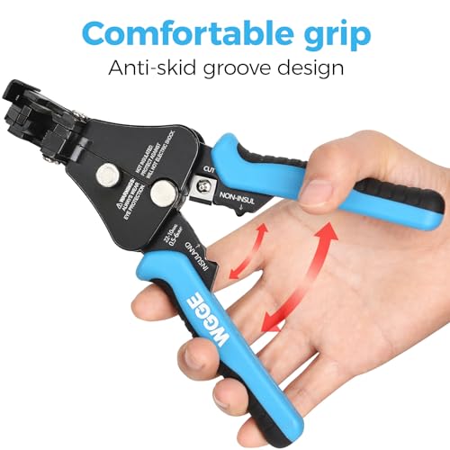 WGGE Automatic Heavy Duty Wire Stripper/Wire Cutter, 3 IN 1 Adjustable Wire Stripper Tool for 8-18 AWG Solid and Stranded Electrical Wire | 10-22 AWG Wire Crimping Tool