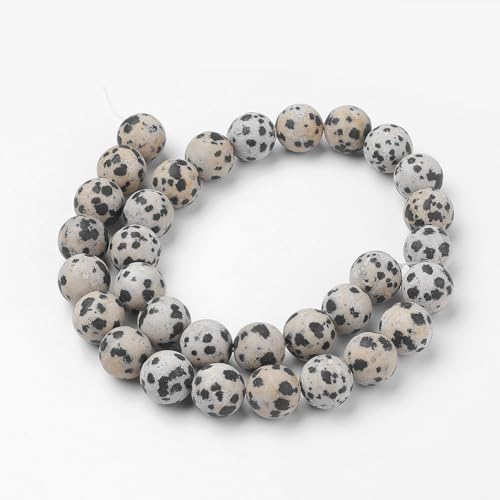 31Pcs Frosted Natural Dalmatian Jasper Beads 12mm Gemstone Beads Round Stone Loose Bead for DIY Bracelets Necklace Earrings Jewelry Making - color: Natural Dalmatian Jasper, size: 12mm