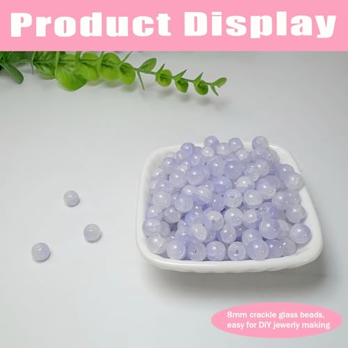 8mm Crackle Glass Beads for Jewelry Making, 700Pcs Round Crystal Beads for Bracelets, DIY Crafts (Lavender Crackle) - color: Lavender Crackle