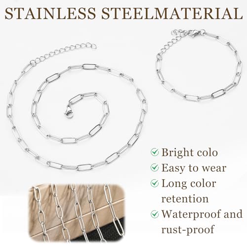 20Pcs Chain Charm Necklace Bracelet Making Kit, Adjustable Paperclip Bracelet necklace chains for charm jewelry making Alloy Link Chains with Lobster Clasps for Women DIY Jewelry Making (Silver) - color: Silver